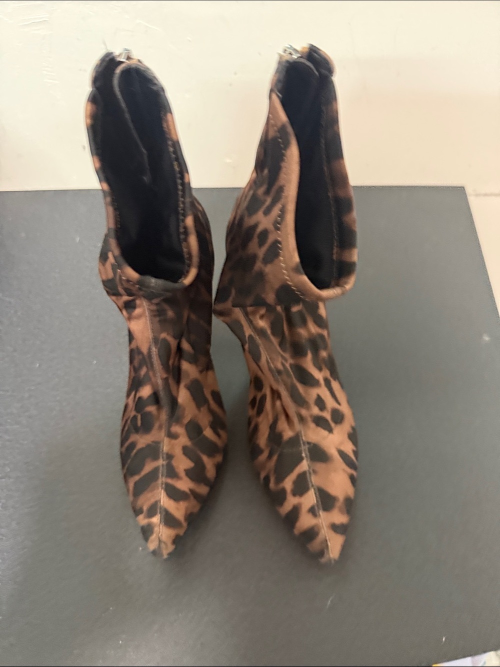 Jewel Badgley Mischka Leopard Print Pointed Toe Ankle Boots - Brown/Black
